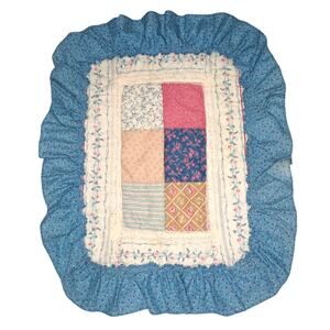 80's Vintage Quilted Floral Standard Pillow Sham Ruffles lace CottageCore